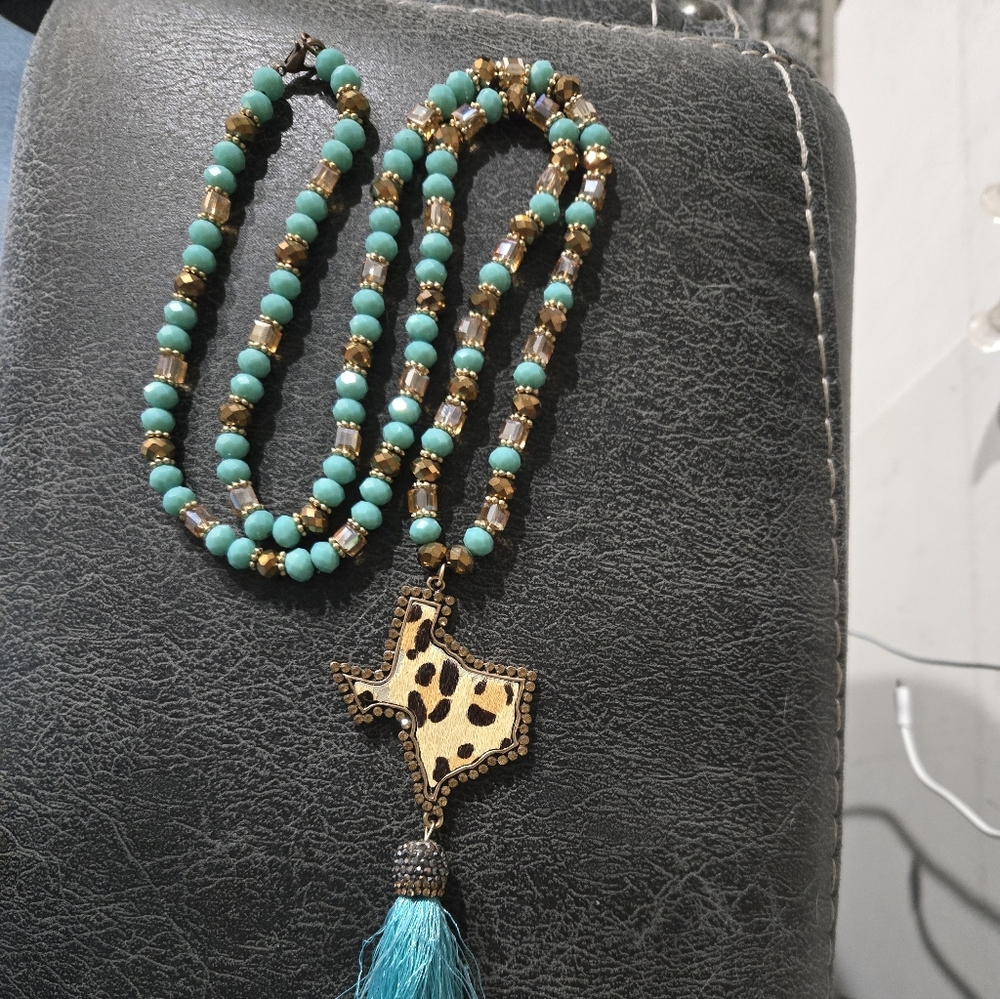 Texas Turquoise and Gold Beaded Necklace